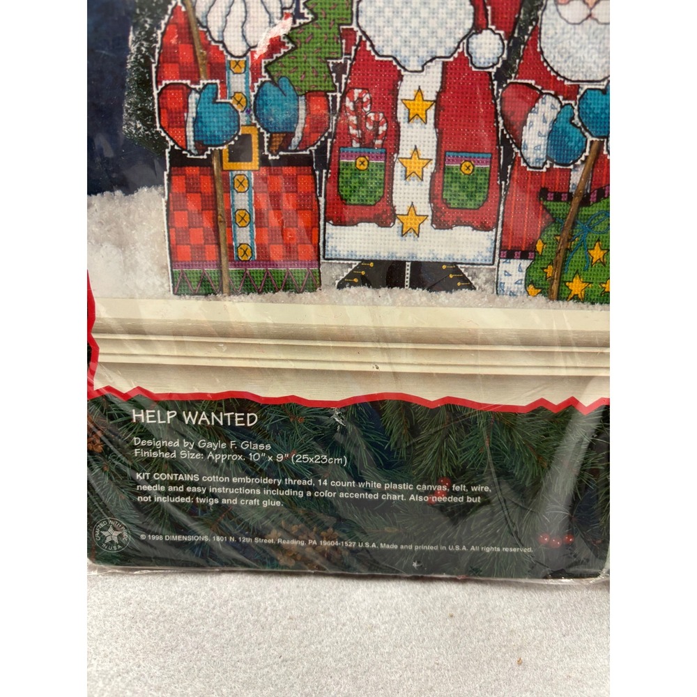 Vintage 1998 Sunset Counted Cross Stitch Kit "Help Wanted" Santa Trio 18353 - Picture 3 of 7